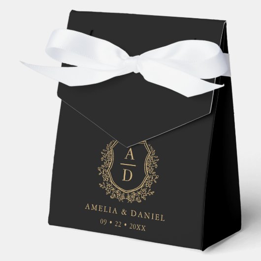 Black Gold Monogram Wedding Wappen Modern Geschenkschachtel (Vorderseite)