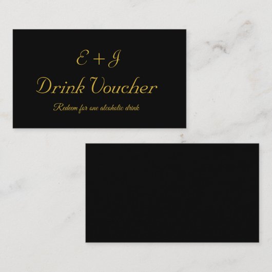 Black Gold Monogram Wedk Drink Card Visitenkarte (Vorne/Hinten)