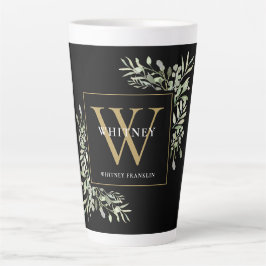 Black Gold Monogramm Elegante Moderne Grüne  Milchtasse