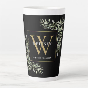 Black Gold Monogramm Elegante Moderne Grüne  Milchtasse