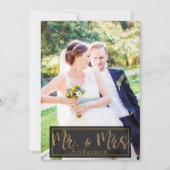 Black & Gold Mr. & Mrs. Wedding Foto Vielen Dank Einladung (Vorderseite)