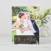 Black & Gold Mr. & Mrs. Wedding Foto Vielen Dank Einladung (Stehend Vorderseite)
