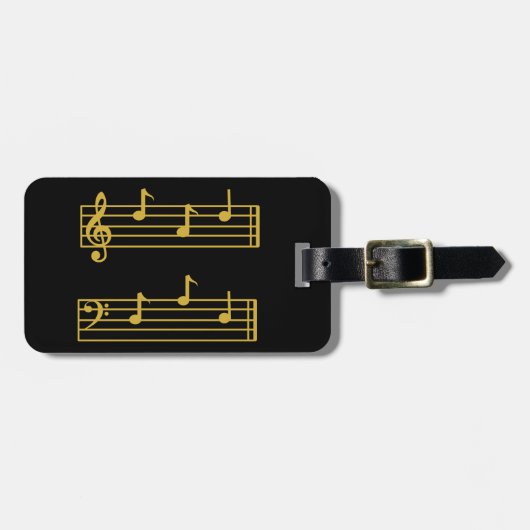 BLACK GOLD MUSIC LOVER VATER TREBLE BASS CLEF NOTE GEPÄCKANHÄNGER (Vorderseite horizontal)