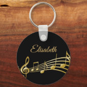 Black gold music notes monogram name schlüsselanhänger (Vorderseite)