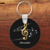 Black Gold Music Notes Monogram Name Schlüsselanhänger (Vorderseite)