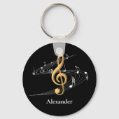 Black Gold Music Notes Monogram Name Schlüsselanhänger (Rückseite)