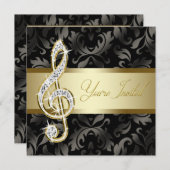 Black Gold Music Treble Clef Erwägung Einladung (Vorne/Hinten)