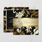 Black Gold Music Treble Clef Musical Event Einladung (Vorne/Hinten)