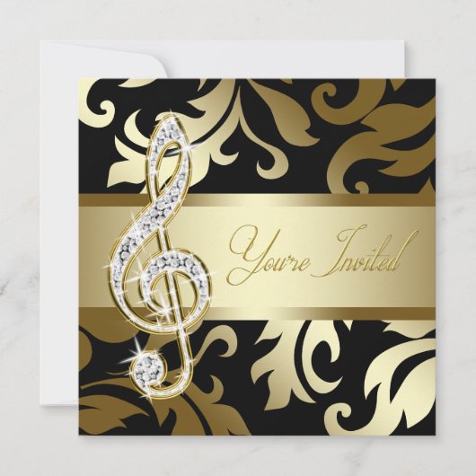 Black Gold Music Treble Clef Musical Event Einladung (Vorderseite)