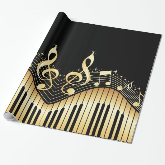 Black & Gold Musiknoten Geschenkpapier (Ungerollt)