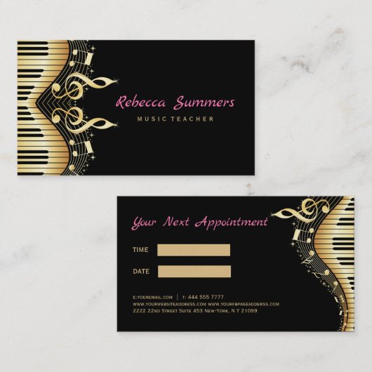 Black & Gold Musiknoten Visitenkarte (Vorne/Hinten)