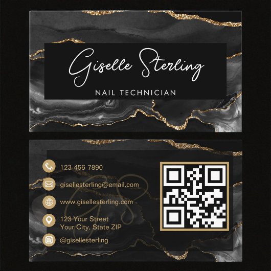 Black Gold Nageltechniker-QR-Code   Visitenkarte