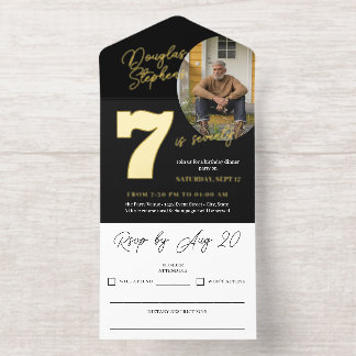 Black Gold Name Foto Meilenstein Geburtstag All-in-One-Einladung