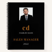 Black Gold Name Initial Foto Business Notizblock (Vorderseite)