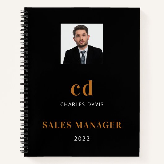 Black Gold Name Initial Foto Business Notizblock (Vorderseite)