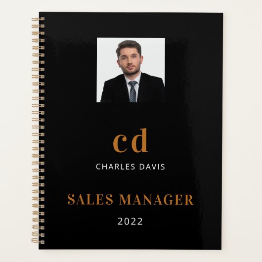 Black Gold Name Initials Foto Business 2023 Planer (Vorderseite)
