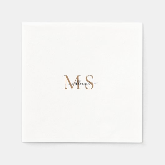 Black & Gold Name & Monogram Wedding Cocktail Serviette (Vorderseite)