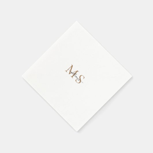 Black & Gold Name & Monogram Wedding Cocktail Serviette (Ecke)