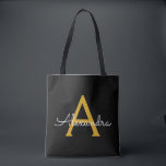 Black Gold Name White Girly Script Monogram Modern Tasche<br><div class="desc">Schwarz und Gold Elegant Fügen Sie Ihren eigenen Namen Monogram Book Bag. Diese Büchertasche kann auf Ihren Vor- und Vornamen angepasst werden und als Geschenk für Weihnachten,  Geburtstag,  Brautparty oder Hochzeit.</div>