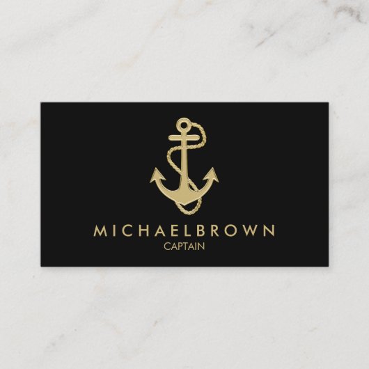 Black Gold Nautical Anchor Visitenkarte (Vorderseite)