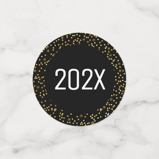 Black Gold New Year Chee Glitzer Script Snowflake Konfetti (Klein Vorderseite)