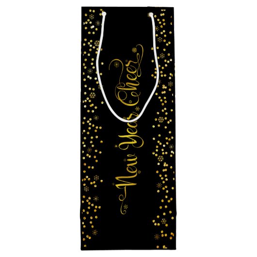 Black Gold New Year Chee Script Snowflakes Modern Geschenktüte Für Weinflaschen (Rückseite)