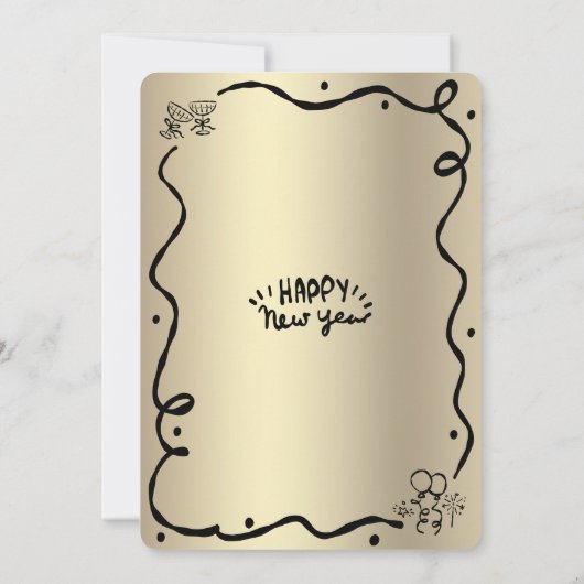 Black Gold New Year Cheer Hand Drawn Sketch Party Einladung (Rückseite)