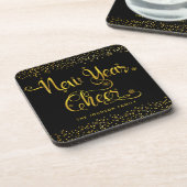 Black Gold New Year Chef Snowflakes Confetti Name Getränkeuntersetzer (Linke Seite)