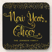 Black Gold New Year Chef Snowflakes Confetti Name Getränkeuntersetzer (Vorderseite)