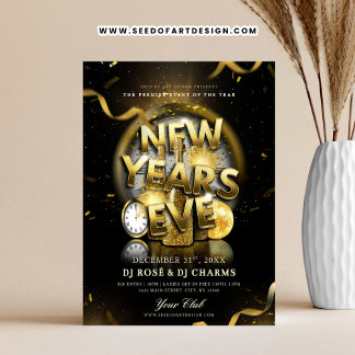 Black & Gold New Year's Eve Club Party Flyer