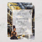 Black Gold Night Club Brautparty Einladung (Vorne/Hinten)