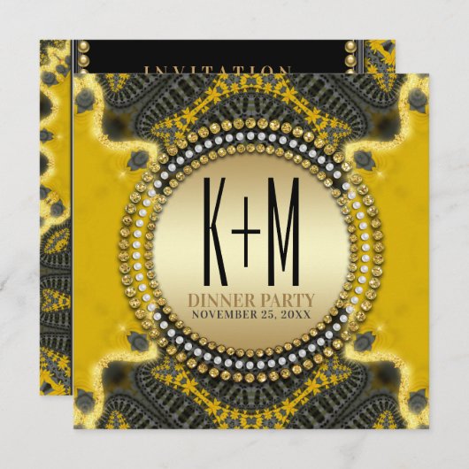 Black Gold Nouveau Dinner Party Special Einladung (Vorne/Hinten)