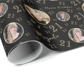 Black Gold Number Foto 21. Geburtstag Geschenkpapier (Rolleneckpunkt)