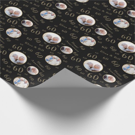 Black Gold Number Foto 60 Jahre alt Geschenkpapier (Ecke)