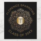 Black Gold Nurse Abschluss Caduceus Symbol Weinetikett (Einzelnes Label)