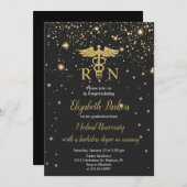 Black Gold Nursing Graduation Party Einladung (Vorne/Hinten)