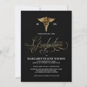 Black & Gold Nursing School Graduation Party Einladung (Vorderseite)