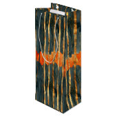 Black gold orange Art Nouveau stripes Geschenktüte Für Weinflaschen (Rückseite Schrägansicht)