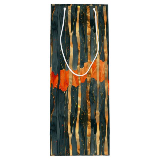 Black gold orange Art Nouveau stripes Geschenktüte Für Weinflaschen (Rückseite)