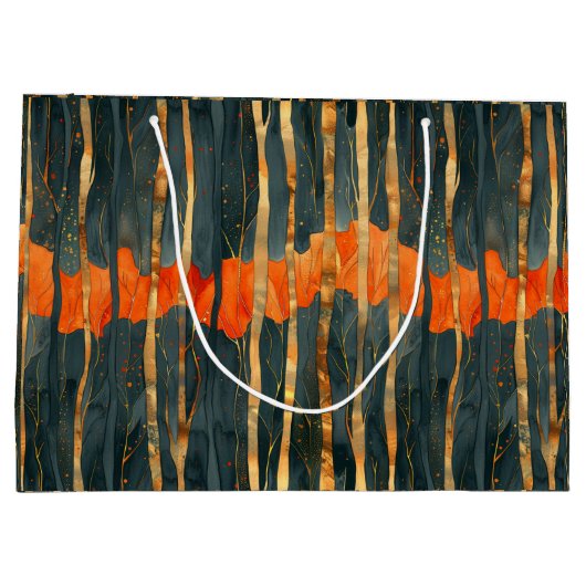 Black gold orange Art Nouveau stripes Große Geschenktüte (Rückseite)