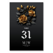 Black Gold Orange Rose Gothic Monogram Wedding Tischnummer (Vorderseite)