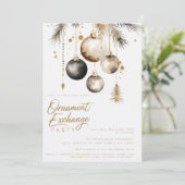 Black Gold Ornament Exchange Weihnachtsfest Party Einladung (Stehend Vorderseite)
