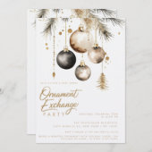 Black Gold Ornament Exchange Weihnachtsfest Party Einladung (Vorne/Hinten)