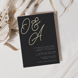 Black & Gold Oversified Script Monogram Wedding Folieneinladung