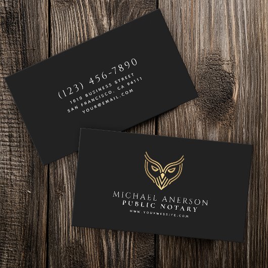 Black Gold Owl Minimal Notary Loan Signing Agent Visitenkarte