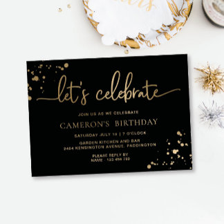 Black Gold Paintly Let's Celebrate Birthday Folieneinladung