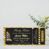 Black & Gold Party Ticket Einladung (Stehend Vorderseite)
