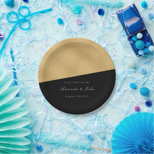 Black Gold Pastel Bridal Wedding Geometry Minima Pappteller (Party)