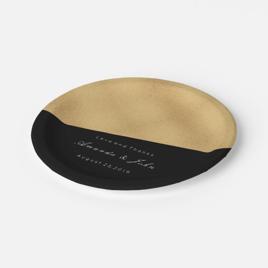 Black Gold Pastel Bridal Wedding Geometry Minima Pappteller (Schrägansicht)