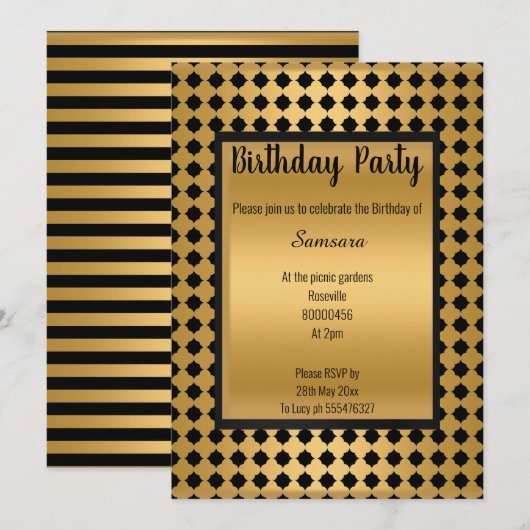 BLACK GOLD PATTER HEXAGON STRIPE JEDEN ANLASS EINLADUNG (Vorne/Hinten)